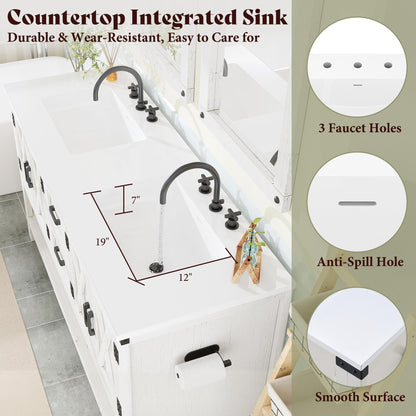 Calverton Farmhouse Vanity with Integrated Sink Amerlife Antique White 60”