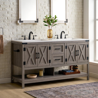 Calverton Farmhouse Vanity with Integrated Sink Amerlife Light Grey 60“