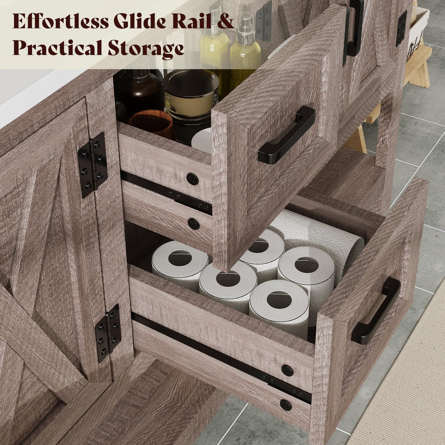 Calverton Farmhouse Vanity with Integrated Sink Amerlife Light Grey 60“