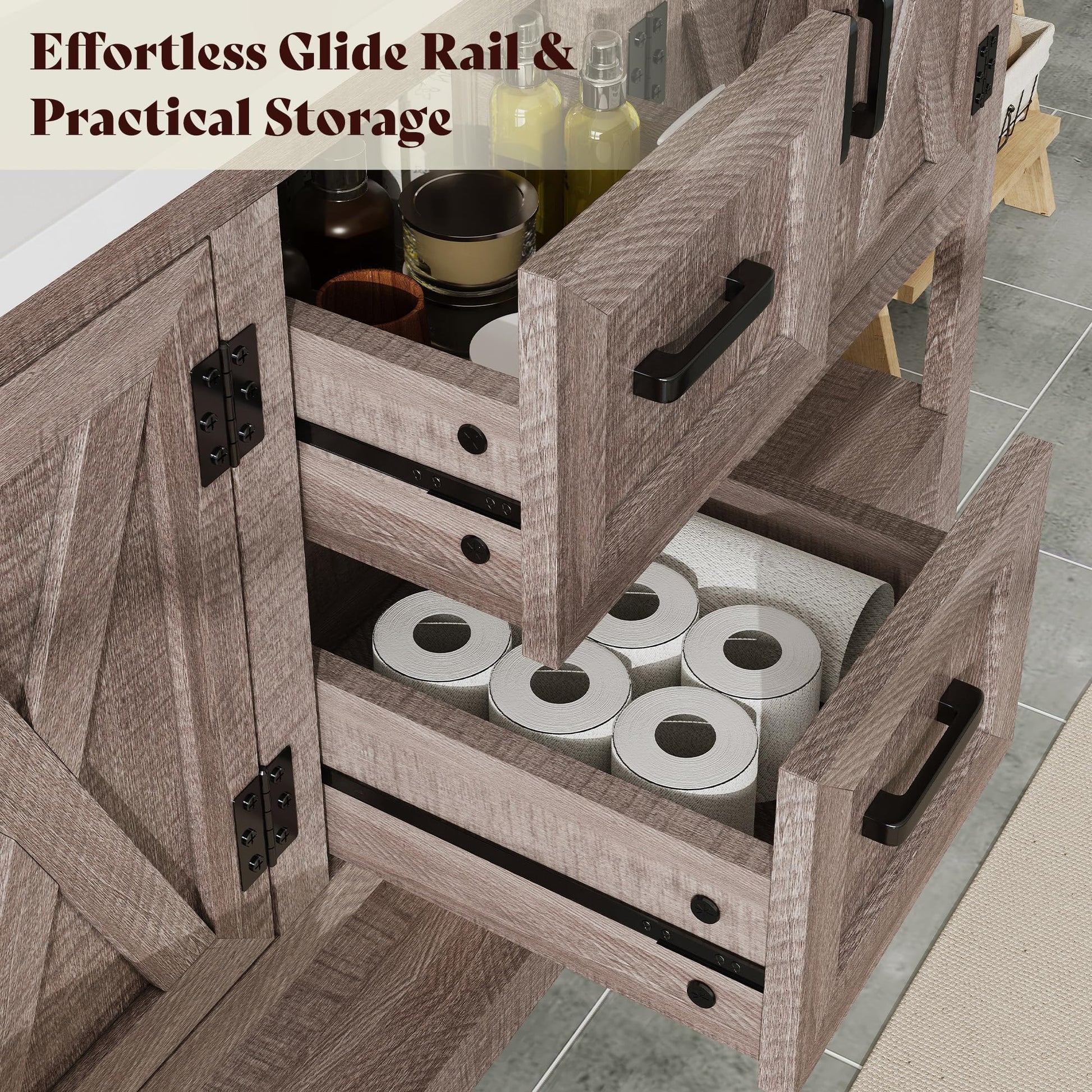 Calverton Farmhouse Vanity with Integrated Sink Amerlife Light Grey 60“