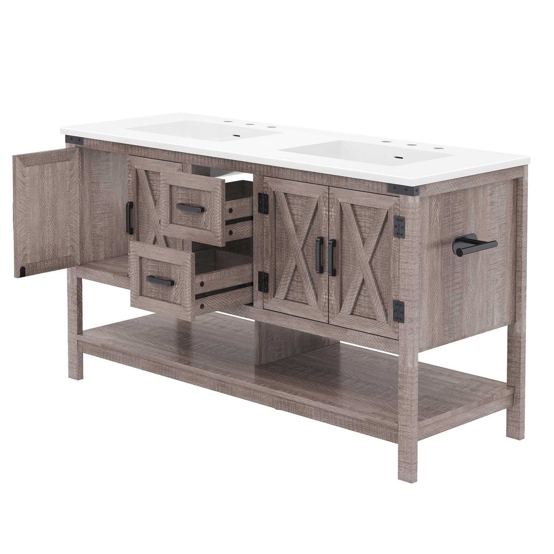Calverton Farmhouse Vanity with Integrated Sink Amerlife Light Grey 60“