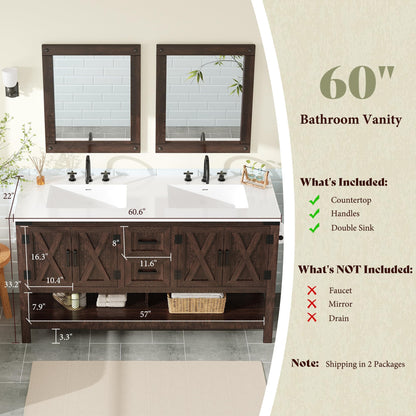 Calverton Farmhouse Vanity with Integrated Sink Amerlife Rustic Brown 60”