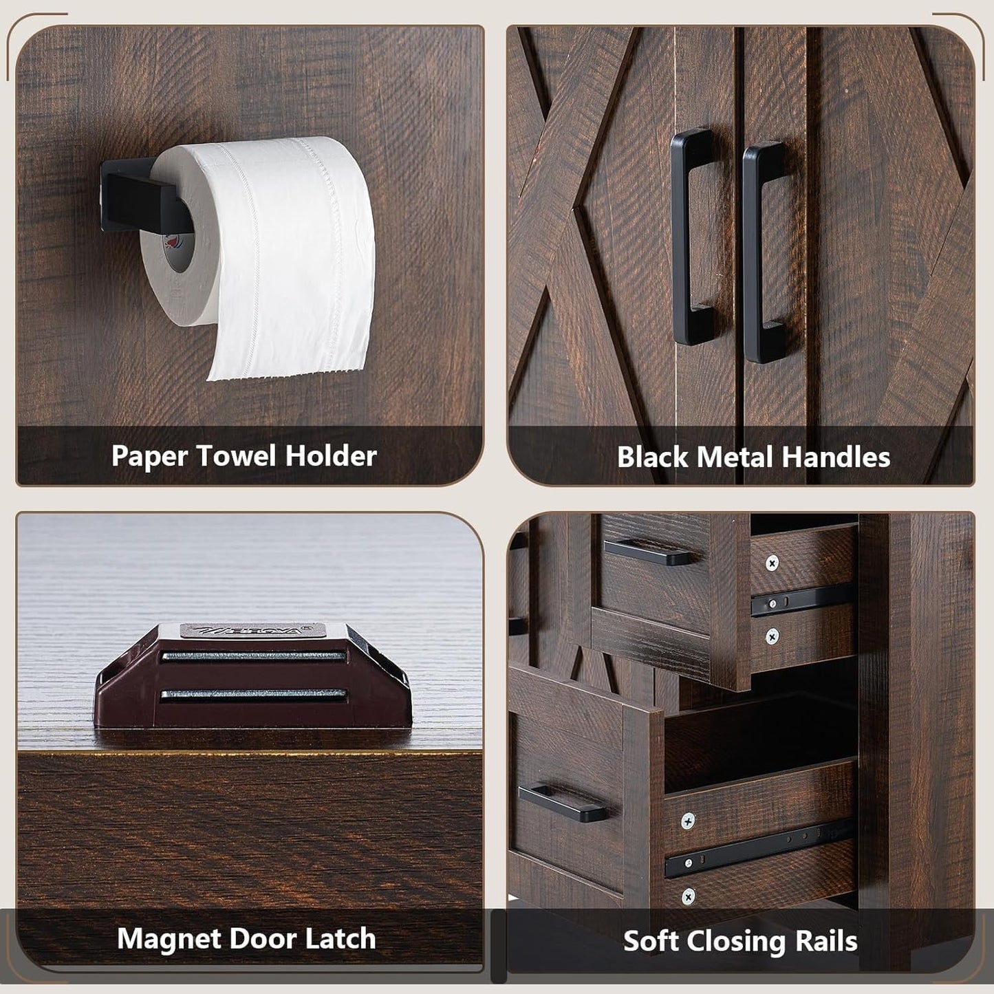 Calverton Farmhouse Vanity with Integrated Sink Amerlife Rustic Brown 60”