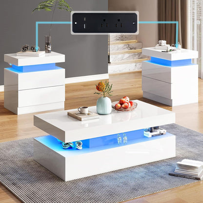 Luma 3-Piece Coffee Table Set Amerlife White