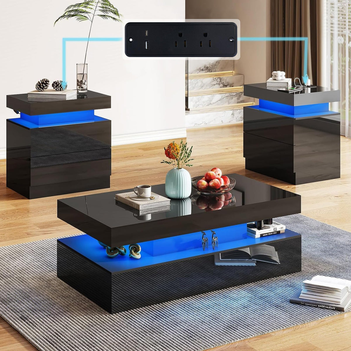 Luma 3-Piece Coffee Table Set Amerlife BLack