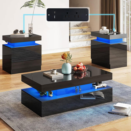 Luma 3-Piece Coffee Table Set Amerlife BLack