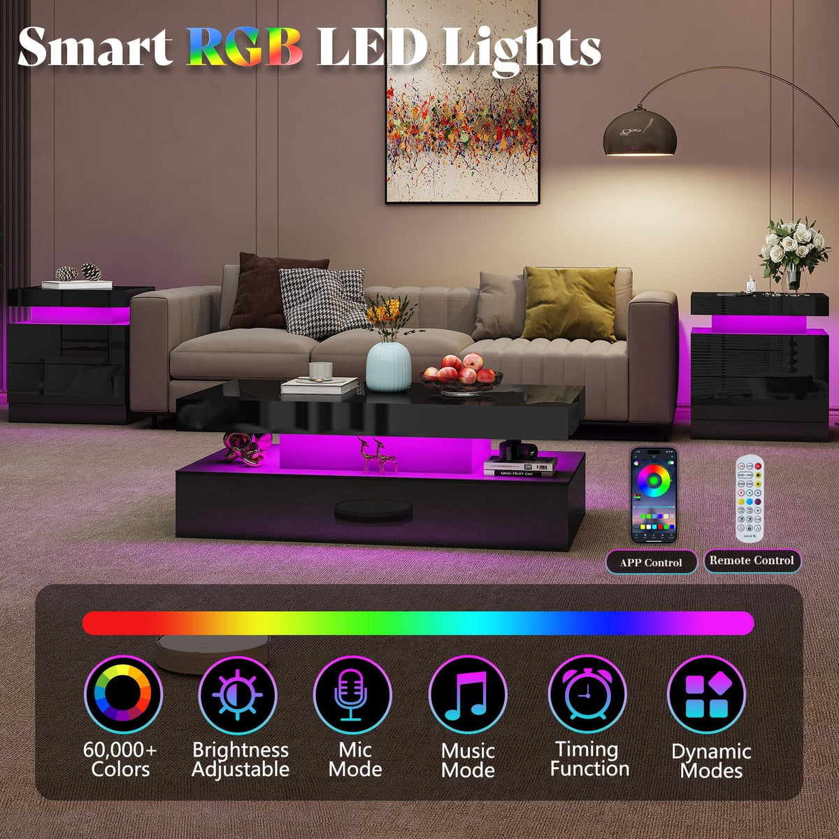 Luma 3-Piece Coffee Table Set Amerlife BLack