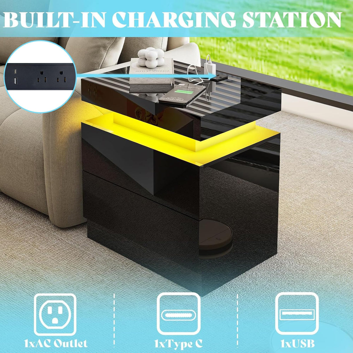 Luma 3-Piece Coffee Table Set Amerlife BLack