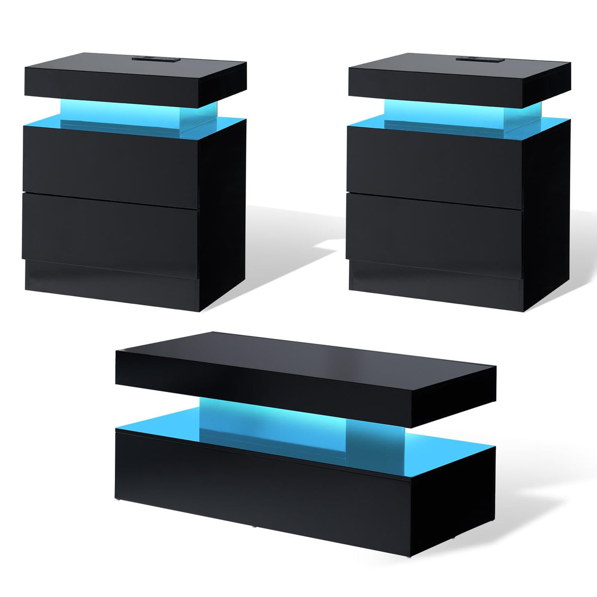 Luma 3-Piece Coffee Table Set Amerlife BLack