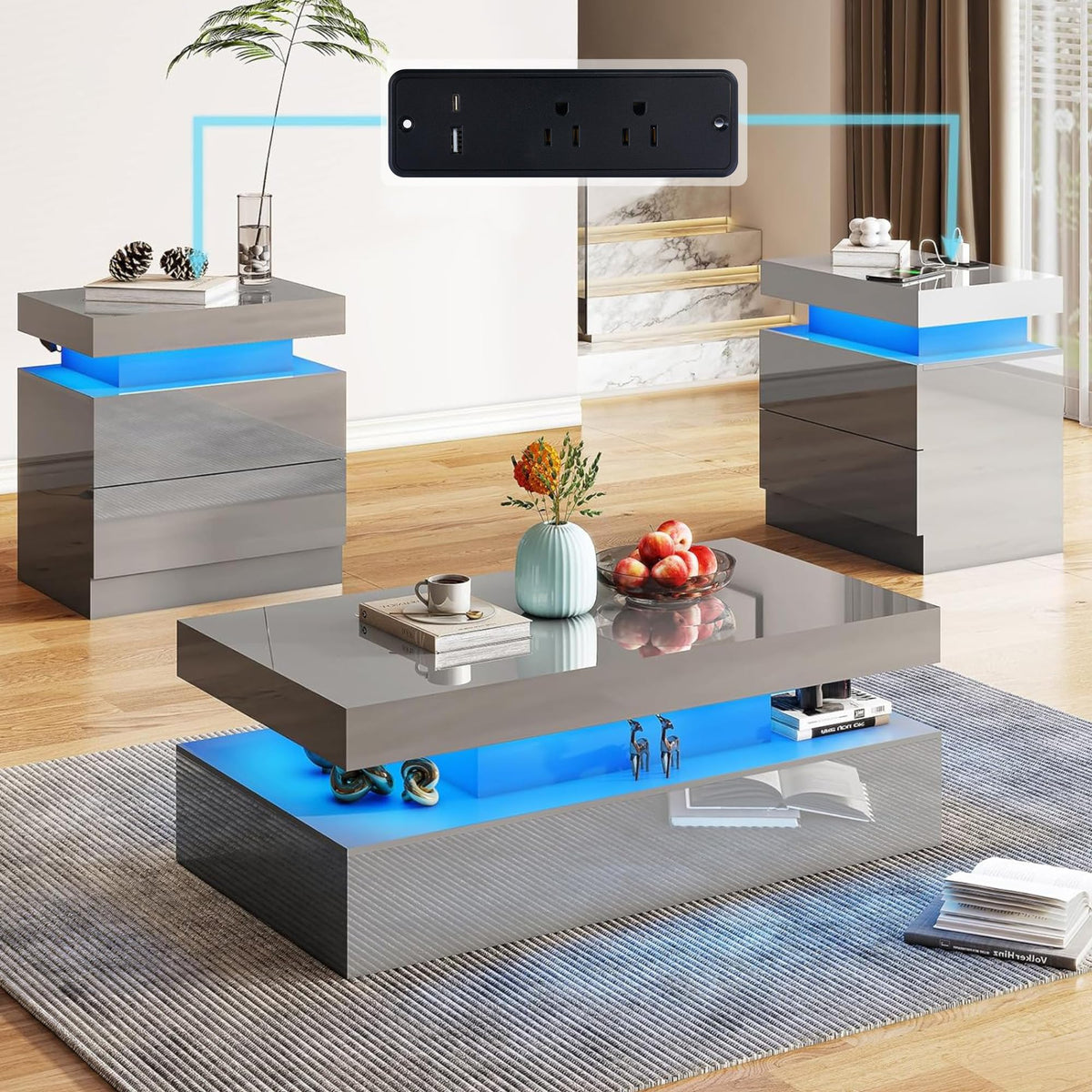 Luma 3-Piece Coffee Table Set Amerlife Grey