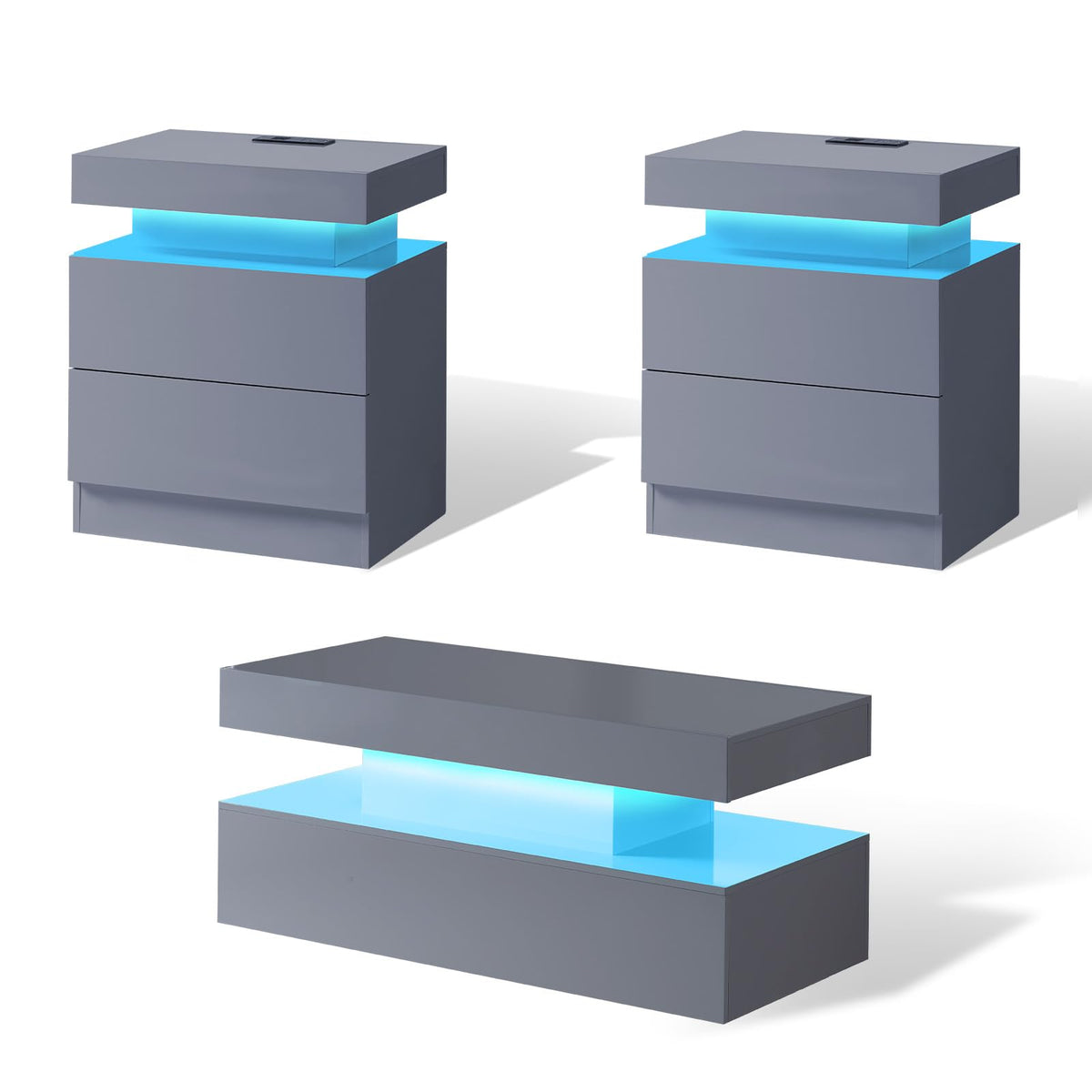 Luma 3-Piece Coffee Table Set Amerlife Grey