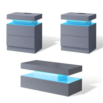 Luma 3-Piece Coffee Table Set Amerlife Grey