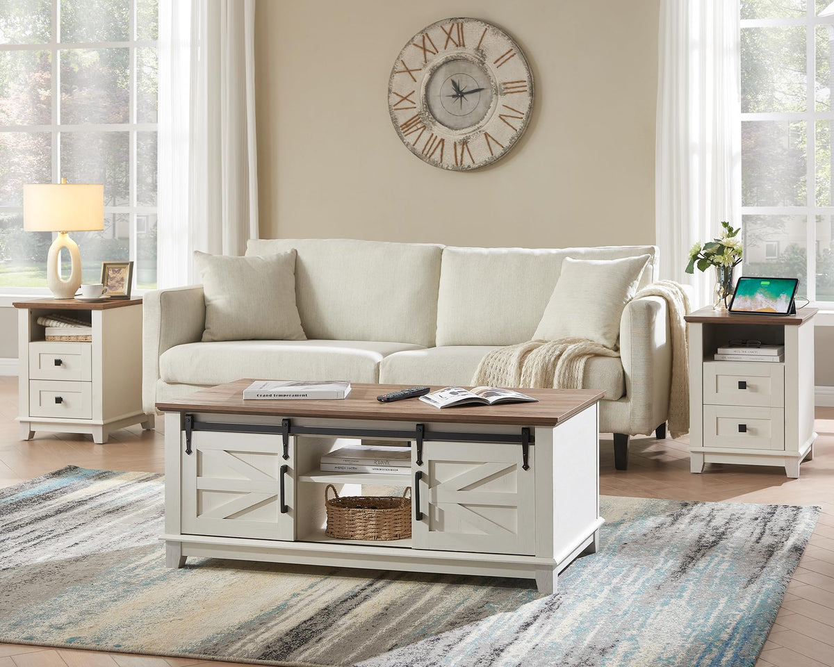 Twain Farmhouse Living Room Set Amerlife White / 48“
