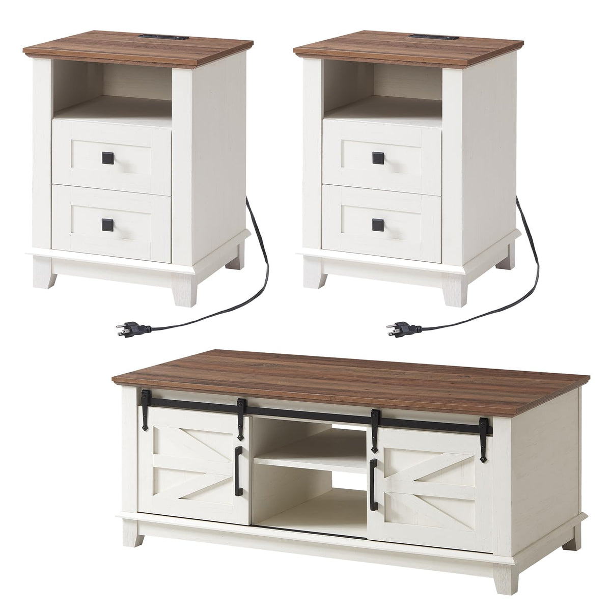 Twain Farmhouse Living Room Set Amerlife White / 48“