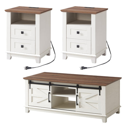 Twain Farmhouse Living Room Set Amerlife White / 48“