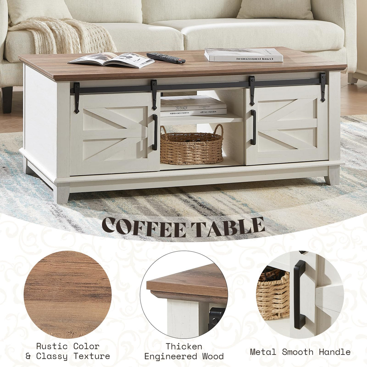 Twain Farmhouse Living Room Set Amerlife White / 48“
