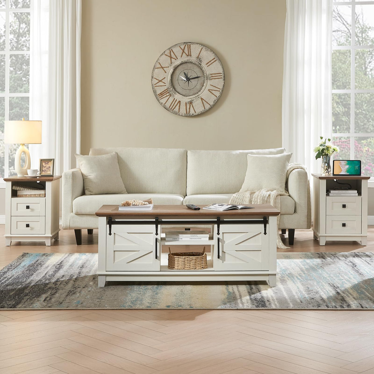 Twain Farmhouse Living Room Set Amerlife White / 48“