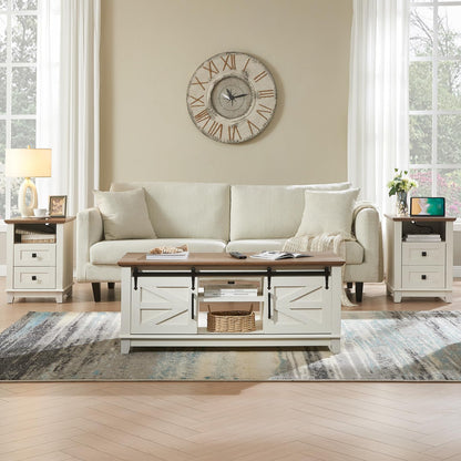 Twain Farmhouse Living Room Set Amerlife White / 48“
