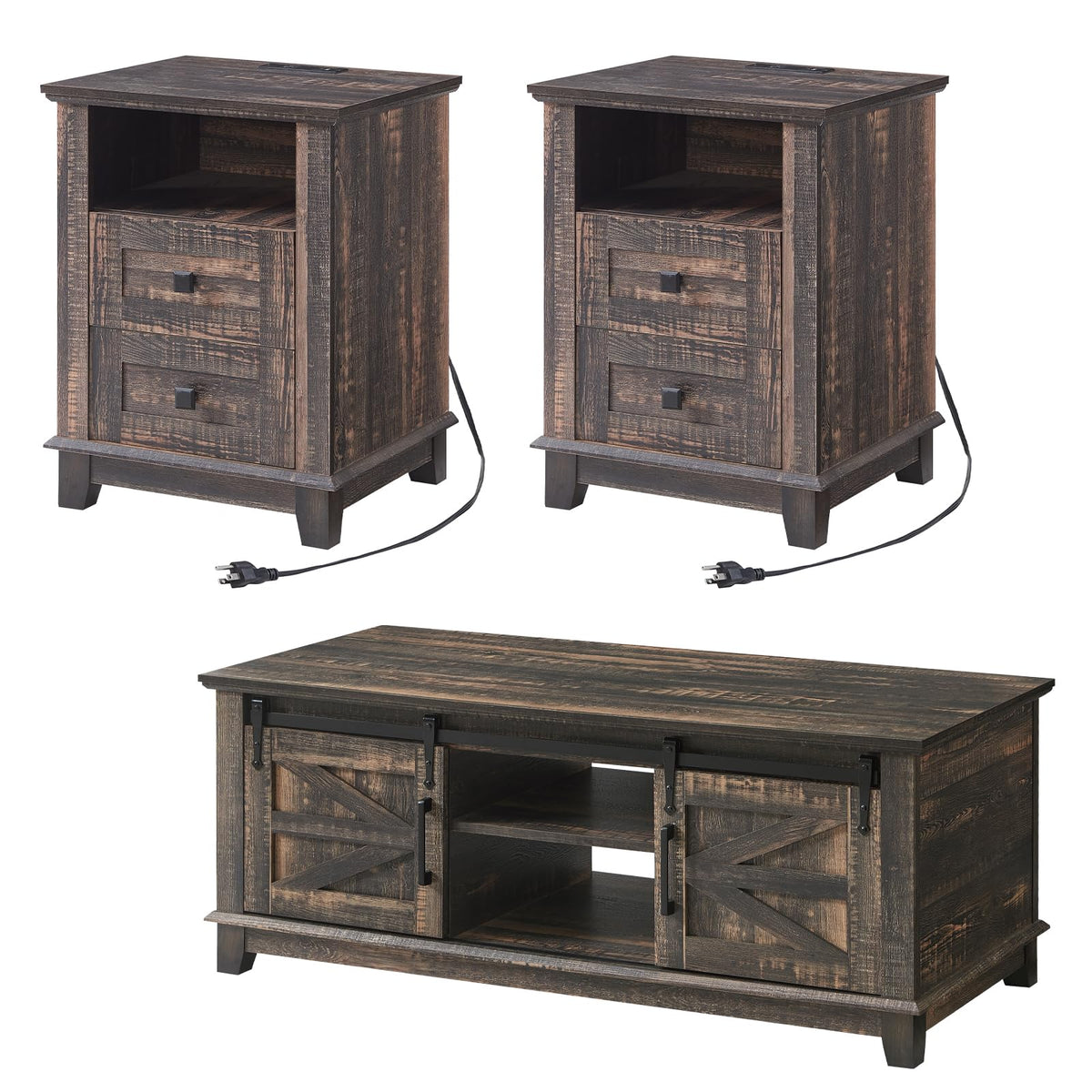 Twain Farmhouse Living Room Set Amerlife Black Oak / 48“