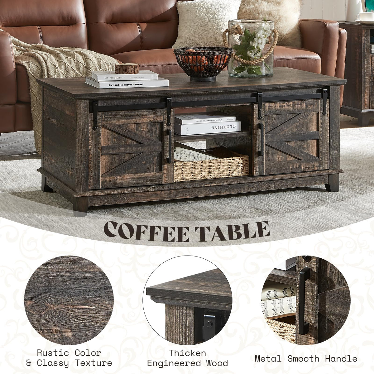 Twain Farmhouse Living Room Set Amerlife Black Oak / 48“