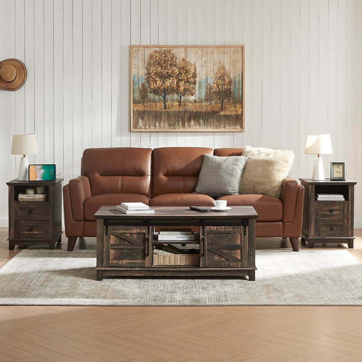 Twain Farmhouse Living Room Set Amerlife Black Oak / 48“
