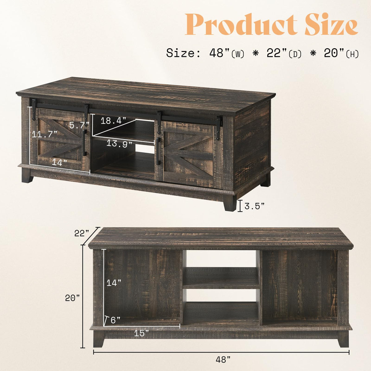 Twain Farmhouse Living Room Set Amerlife Black Oak / 48“