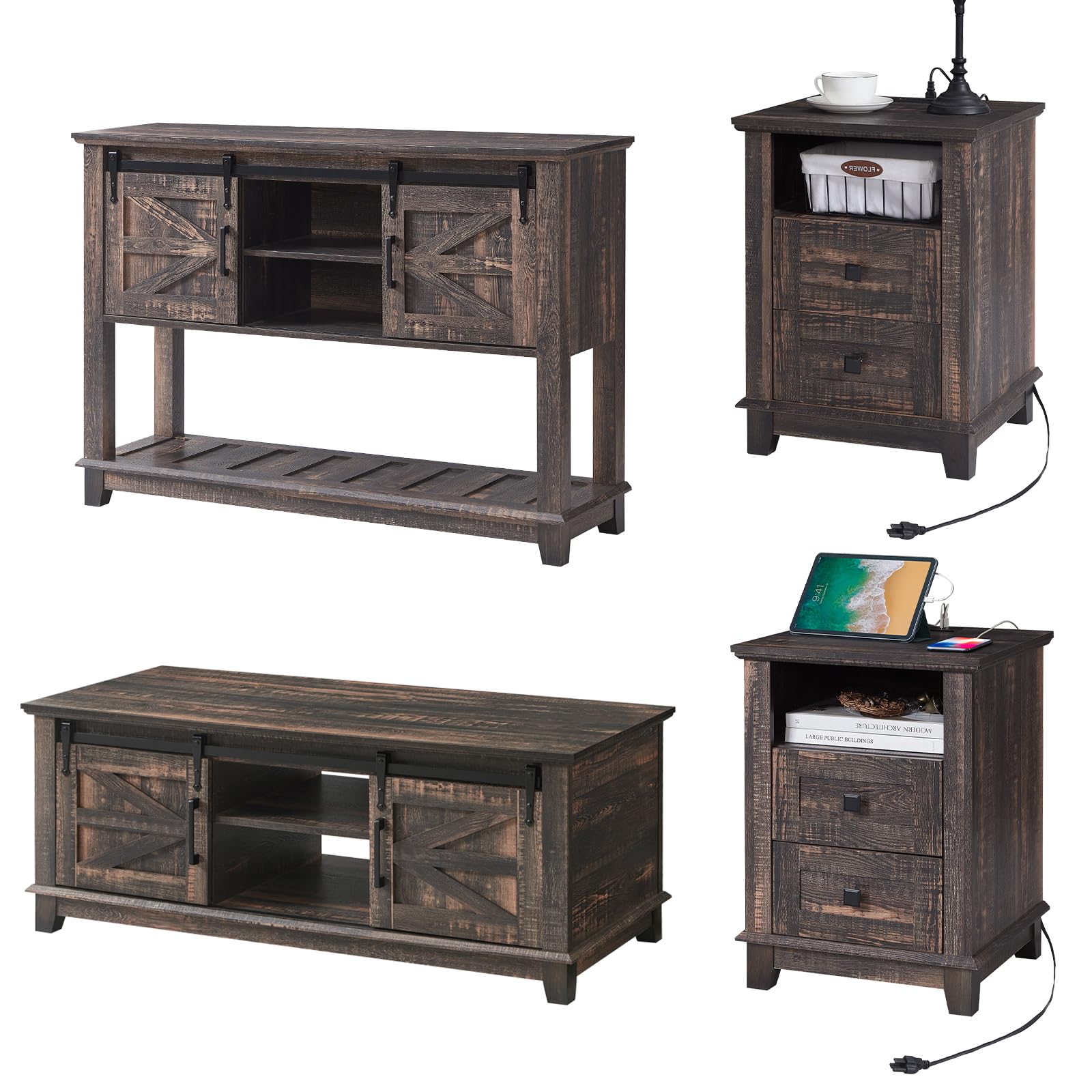Twain Farmhouse Living Set Amerlife Black Oak / 48”