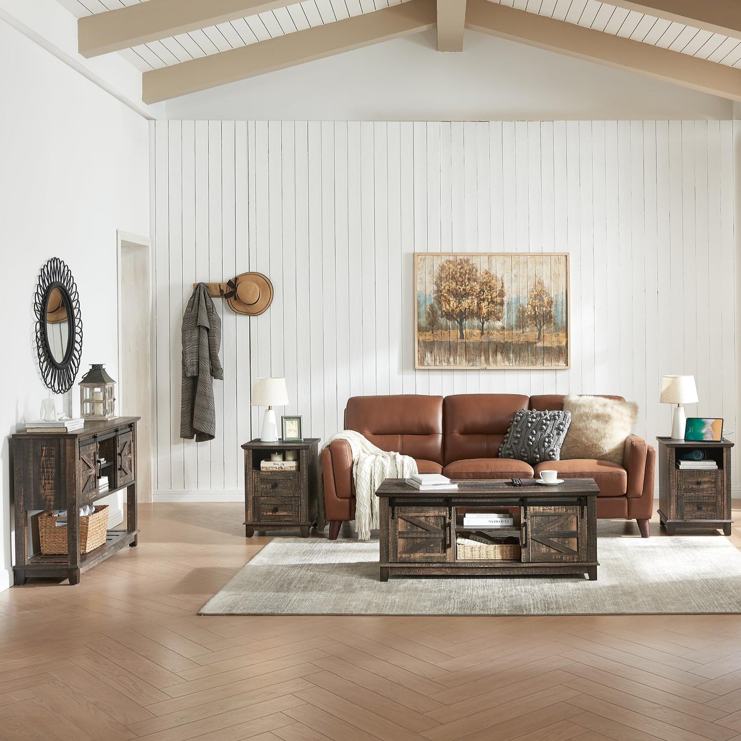 Twain Farmhouse Living Set Amerlife Black Oak / 48”