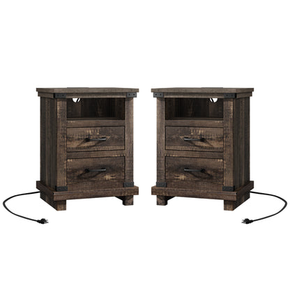 Lume Farmhouse Charging Nightstand Set Black Oak