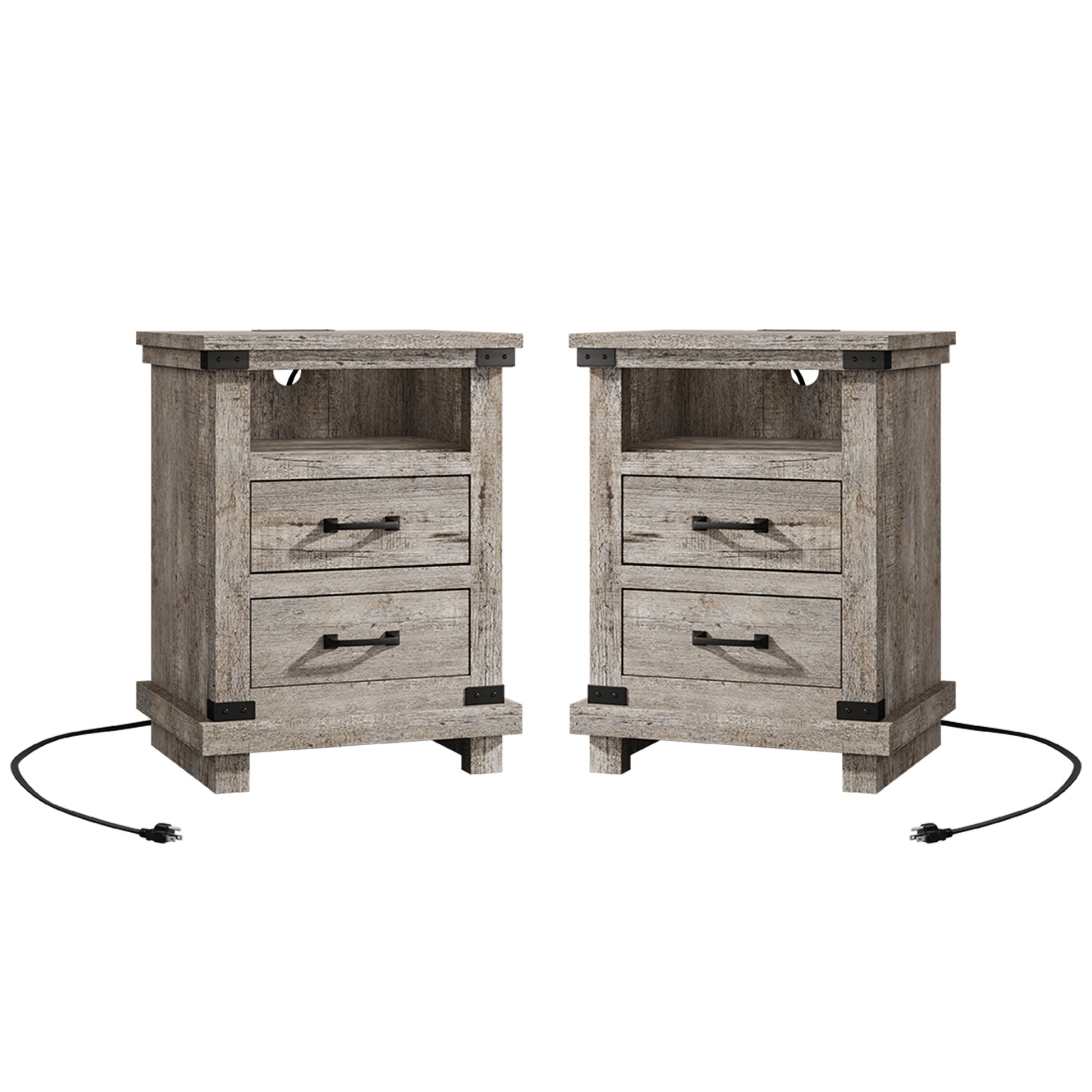 Lume Farmhouse Charging Nightstand Set Light Grey