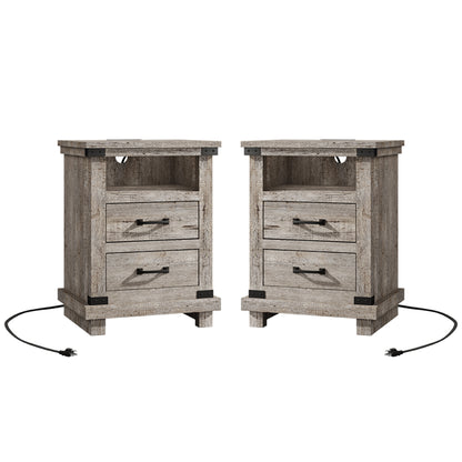 Lume Farmhouse Charging Nightstand Set Light Grey
