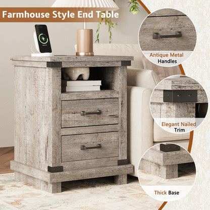 Lume Farmhouse Charging Nightstand Set Light Grey