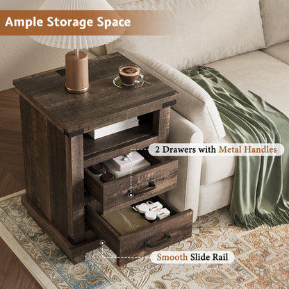 Lume Farmhouse Charging Nightstand Set Black Oak