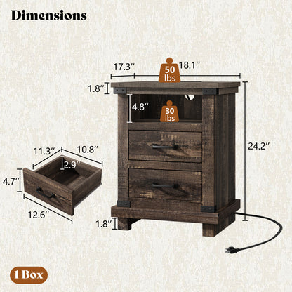 Lume Farmhouse Charging Nightstand Set Black Oak