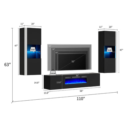 Photon Fireplace Wall Unit 68 " Black
