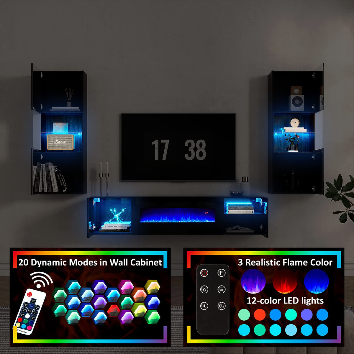Photon Fireplace Wall Unit 68 " Black