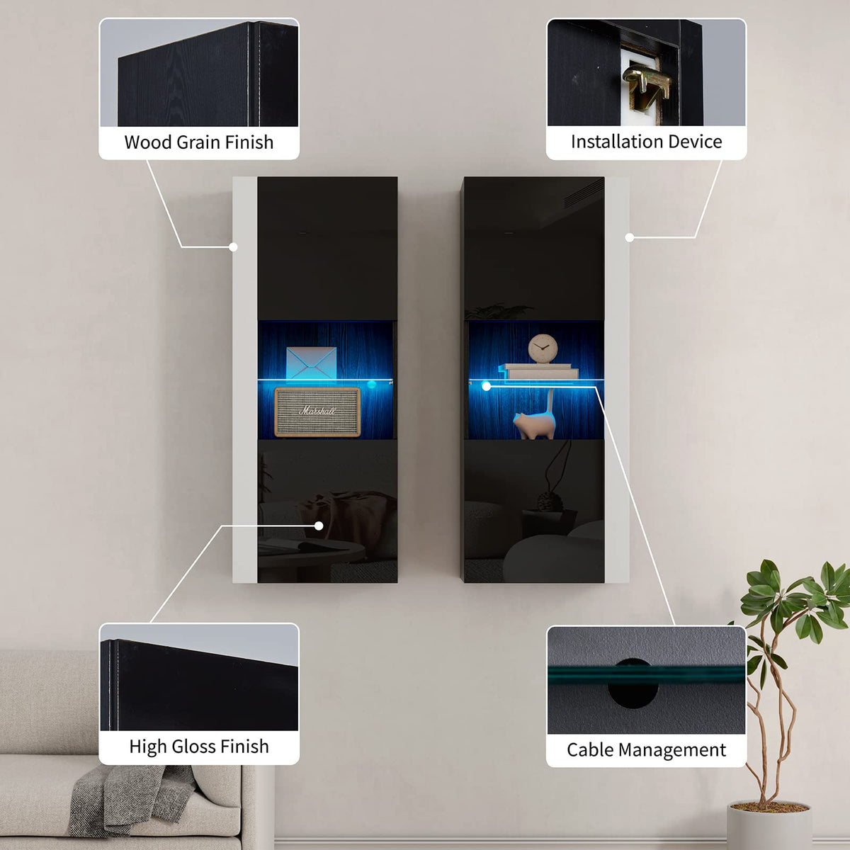 Photon Fireplace Wall Unit 68 " Black