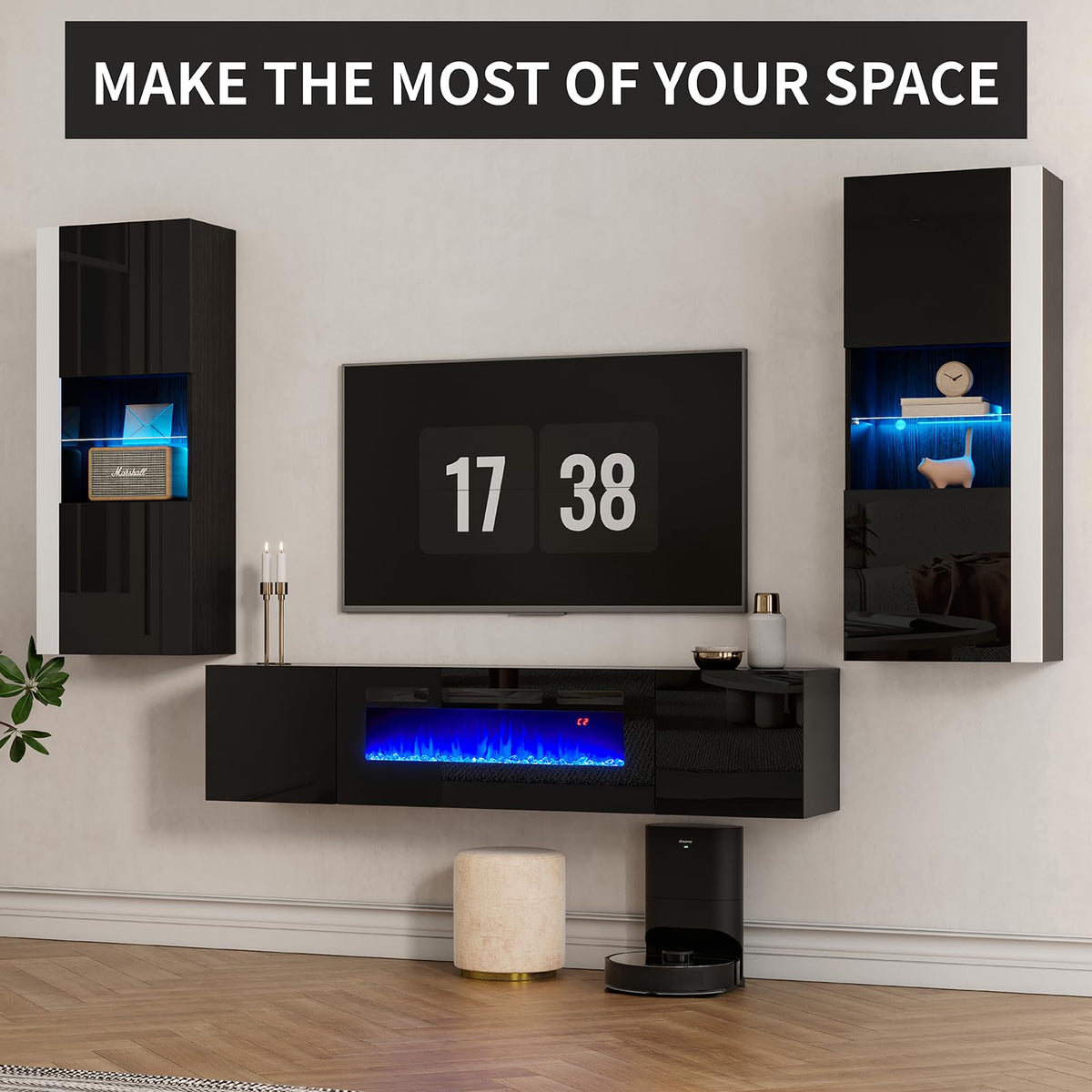 Photon Fireplace Wall Unit 68 " Black