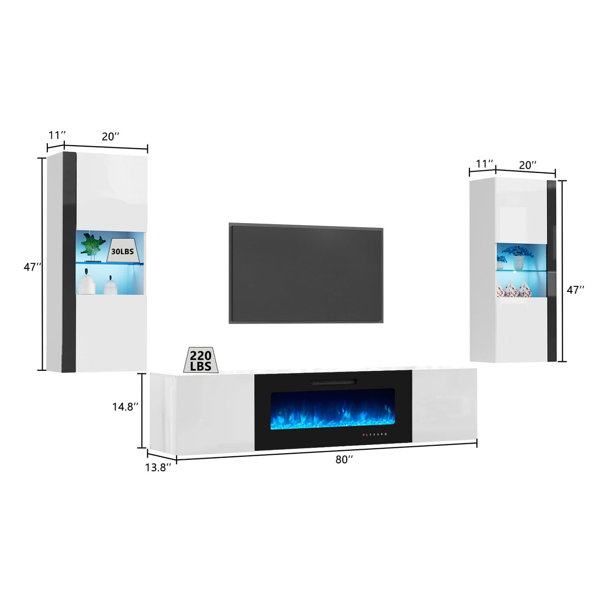 Photon Fireplace Wall Unit 80 " White