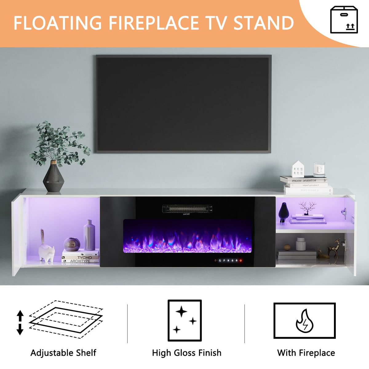 Photon Fireplace Wall Unit 80 " White