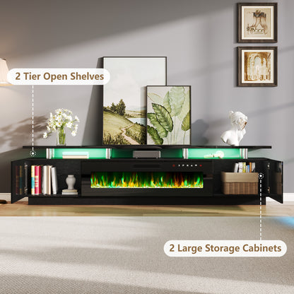 Sheer 90" Fireplace TV Stand Amerlife Black & Black