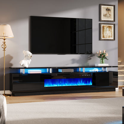 Sheer 90" Fireplace TV Stand Amerlife Black & Black
