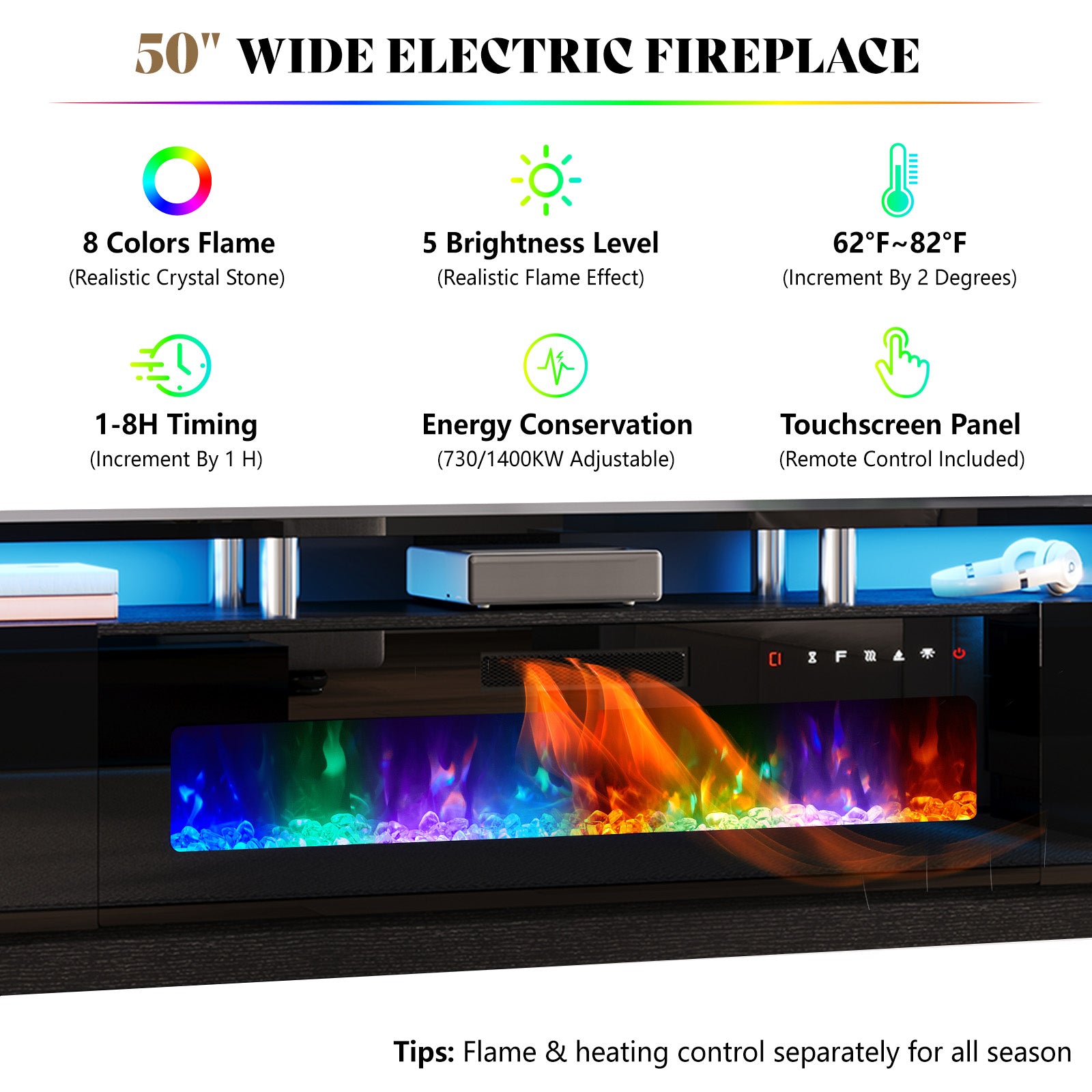 Sheer 90" Fireplace TV Stand Amerlife Black & Black
