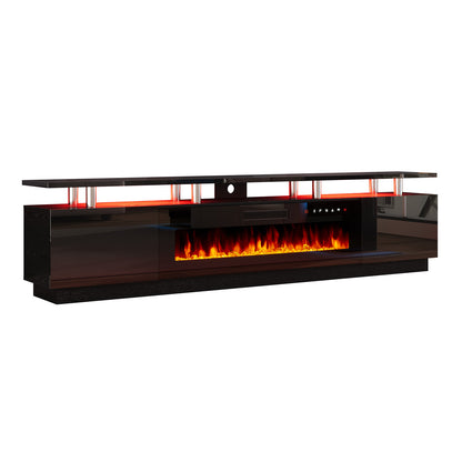 Sheer 90" Fireplace TV Stand Amerlife Black & Black