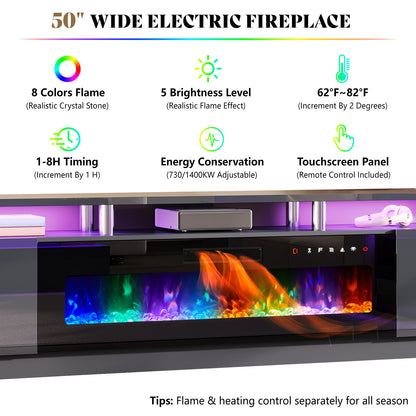 Sheer 90" Fireplace TV Stand Amerlife Grey & Black