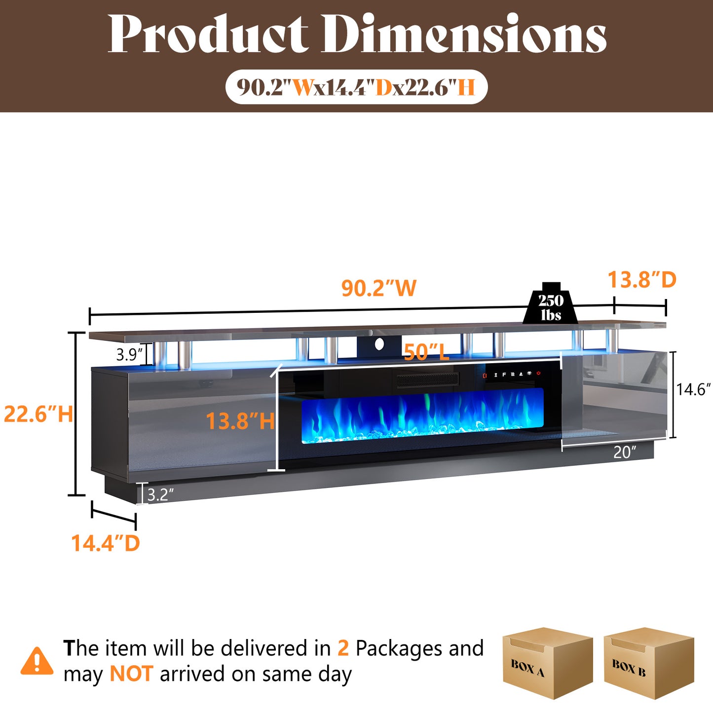 Sheer 90" Fireplace TV Stand Amerlife Grey & Black