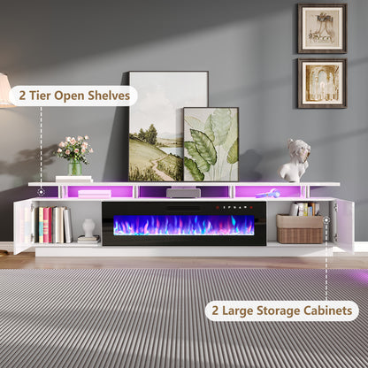 Sheer 90" Fireplace TV Stand Amerlife White & Black