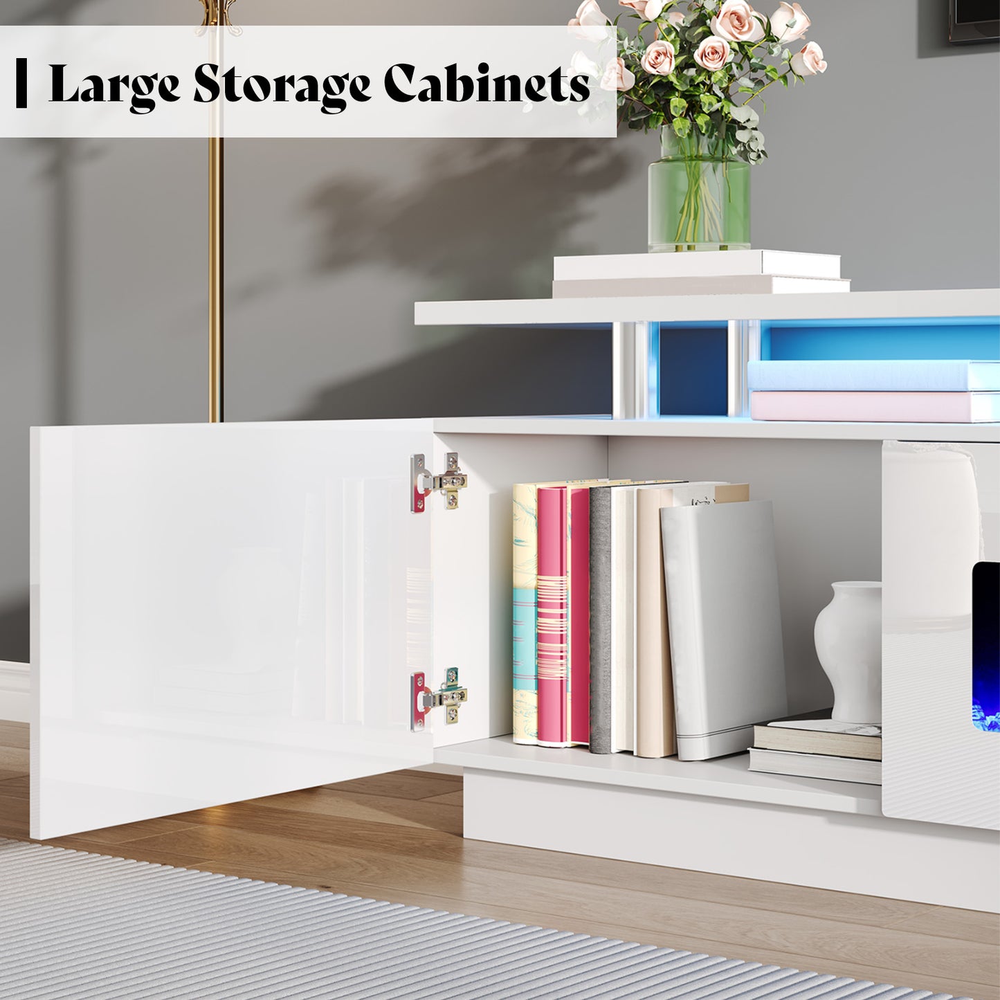 Sheer 90" Fireplace TV Stand Amerlife White & White