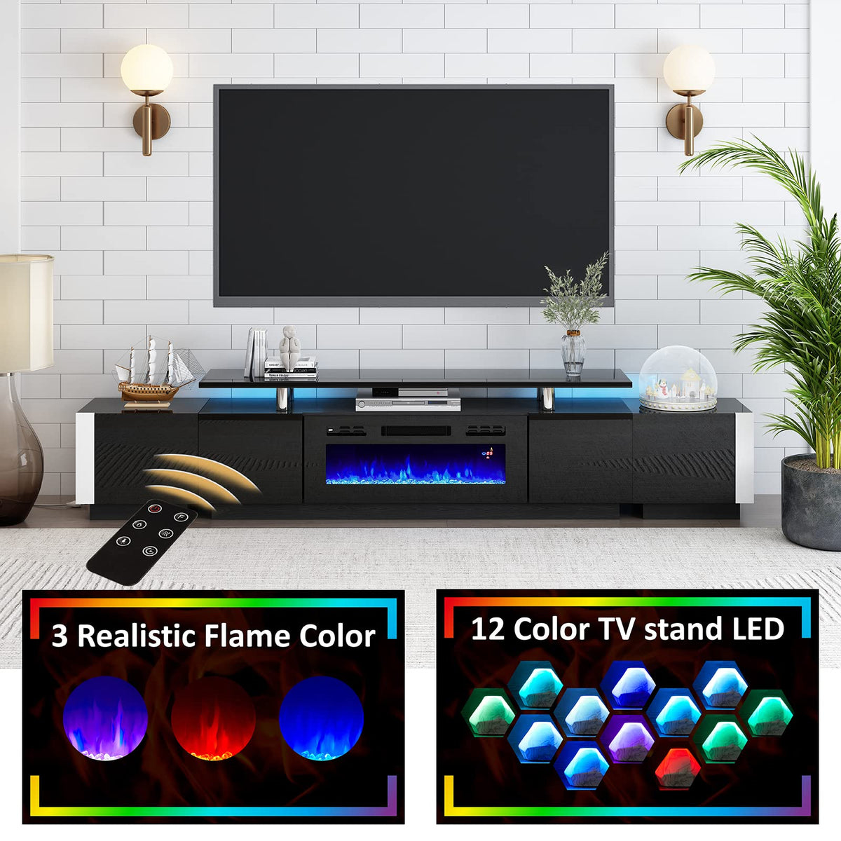 Sheer Large Fireplace TV Console Set 70 "