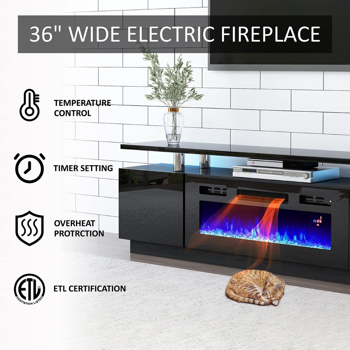 Sheer Large Fireplace TV Console Set 70 "